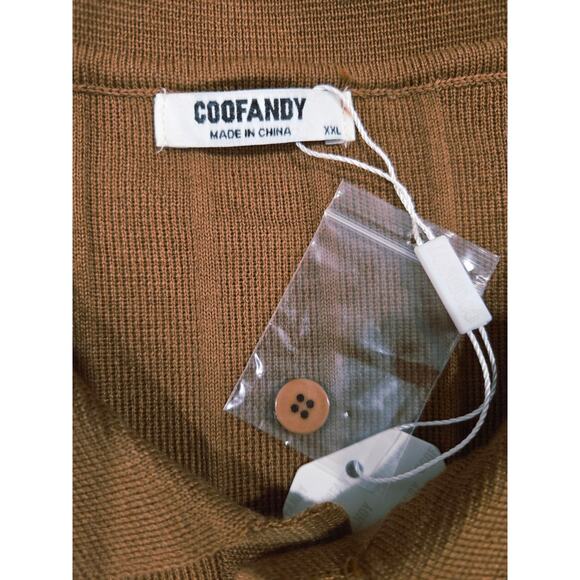 NWT Coofandy Men's LS Polo Sweater Brown 2XL - Picture 3 of 4